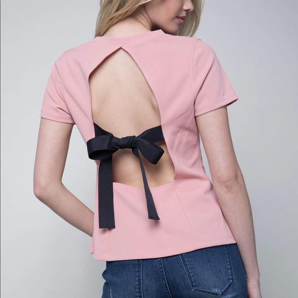 bebe debbie bow back pink top